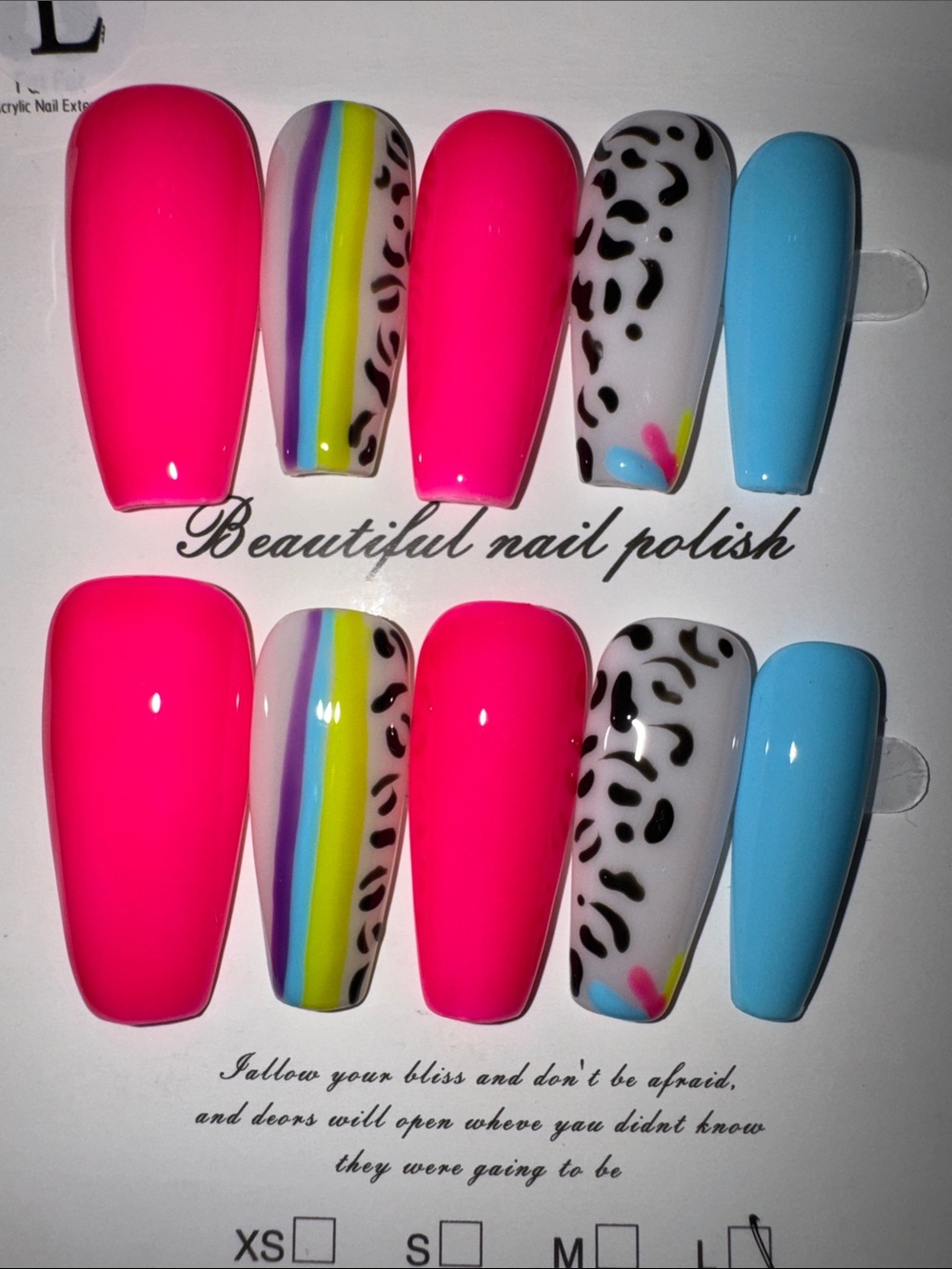 Hot Pink & Sky Blue Press-On Nail Set with Leopard Accent